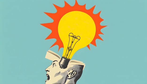 A man with a yellow light bulb in his head