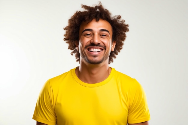 Man with yellow shirt and smile on his face Generative AI