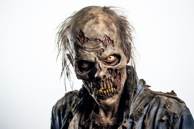 a man with a zombie face and a leather jacket
