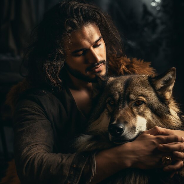 A man and a wolf