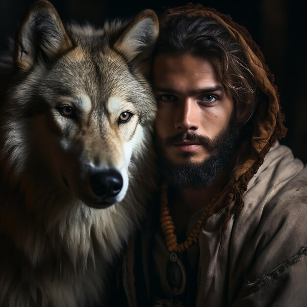 A man and a wolf