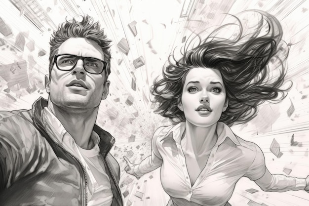 Photo a man and a woman are in a comic book illustration