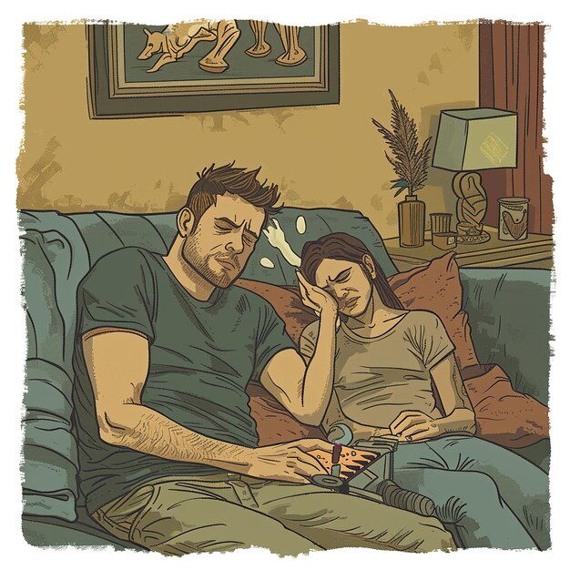 a man and a woman are on a couch with a phone