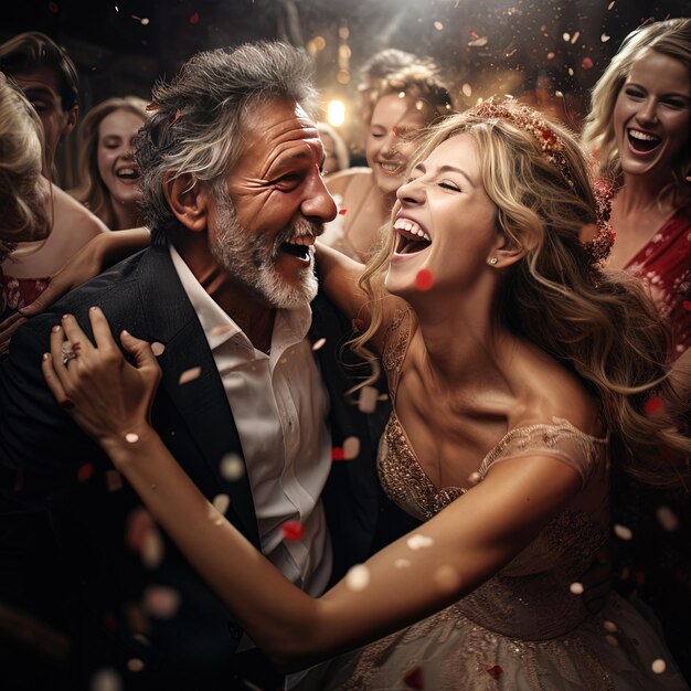 a man and woman are dancing in front of a sparkler