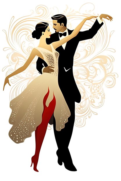 a man and a woman are dancing in a tuxedo