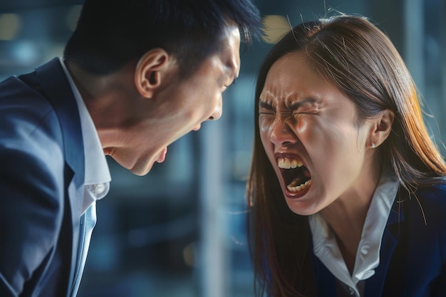 Foto un uomo e una donna stanno litigando in una stanza.