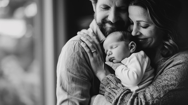 Photo a man and a woman are holding a baby and smiling