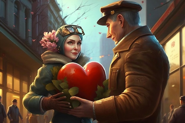 a man and a woman are holding a heart shaped heart.