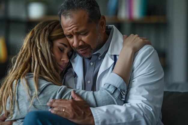 Photo a man and a woman are hugging each other