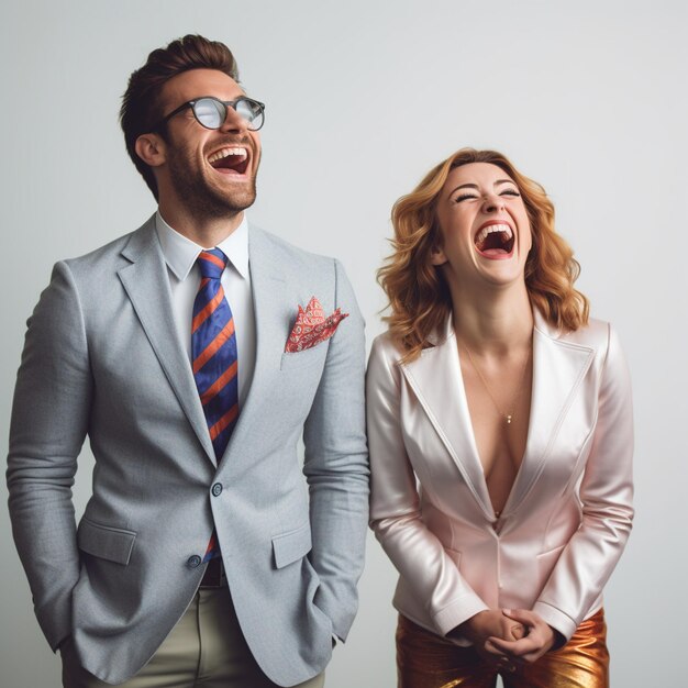 Foto un uomo e una donna stanno ridendo e ridendo.