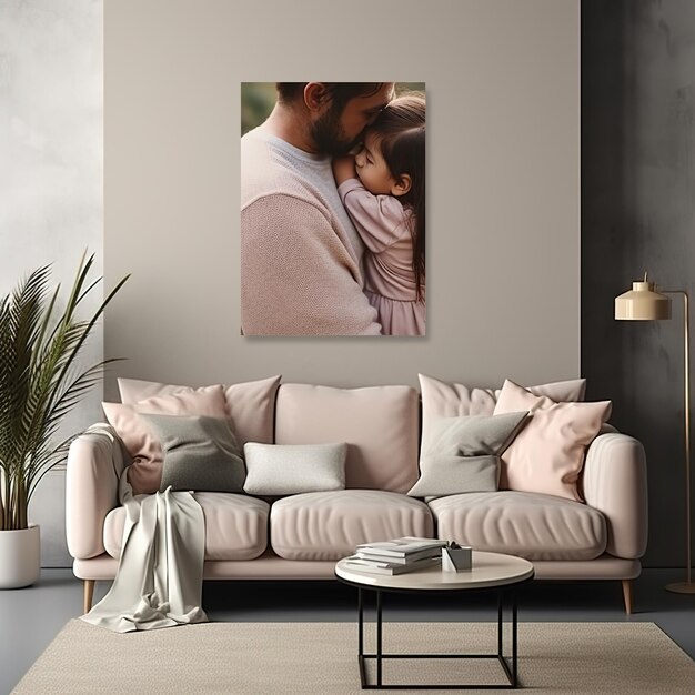 A man and a woman are in a living room with a pink couch and a small potted plant.