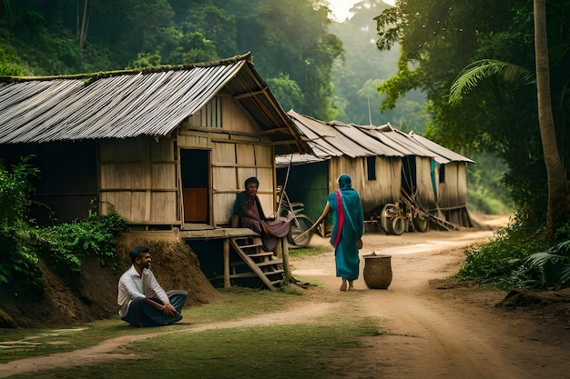 a man and a woman are sitting outside their house.