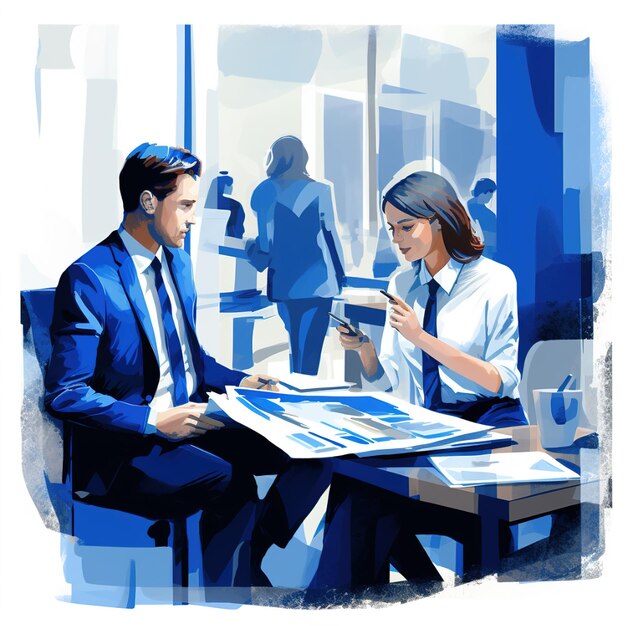 a man and a woman are sitting at a table with coffee and a woman reading a paper.