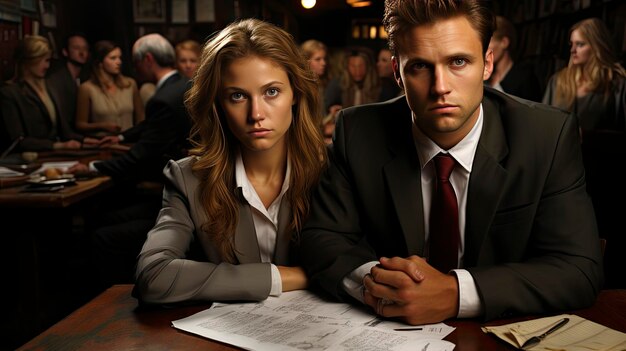 a man and a woman are sitting at a table with papers that say " i'm a. "