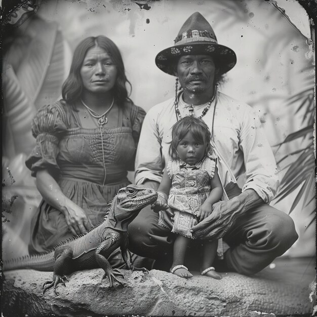 Photo a man and a woman are sitting with a baby and a hat on