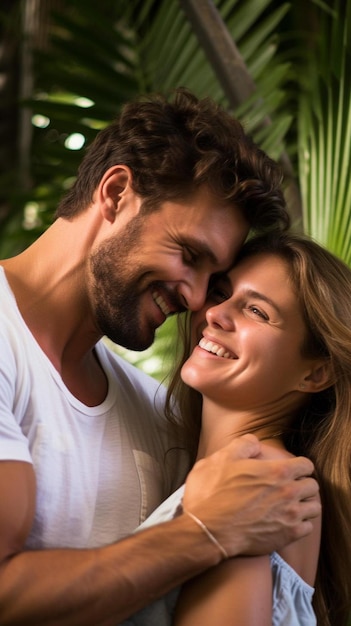 Photo a man and woman are smiling and a man is hugging each other