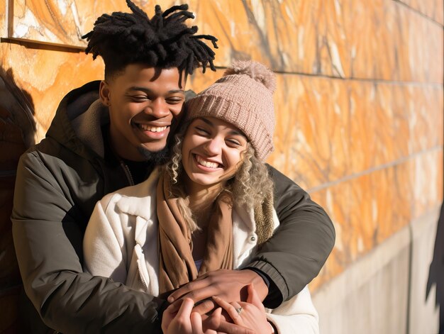 Photo a man and woman are smiling and one is wearing a hat