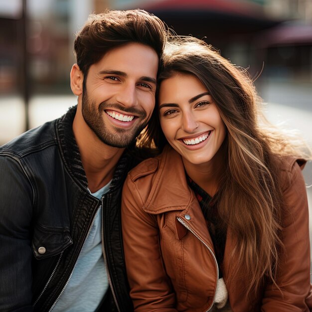 Foto un uomo e una donna stanno sorridendo e posando per una foto