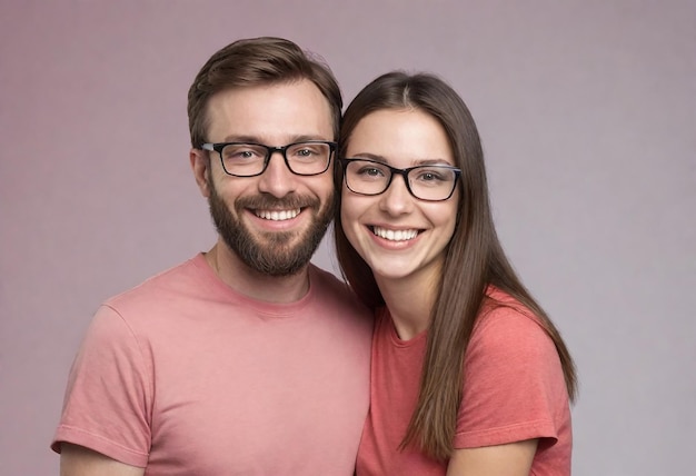 a man and woman are smiling and wearing glasses
