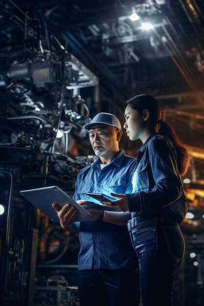 Photo a man and a woman are standing in front of a monitor with the words  the company  on it