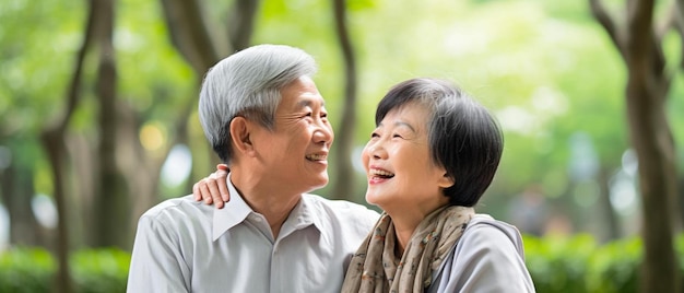 a man and a woman are standing in a park