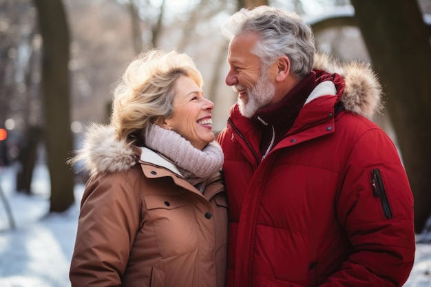 a man and a woman are standing in the snow