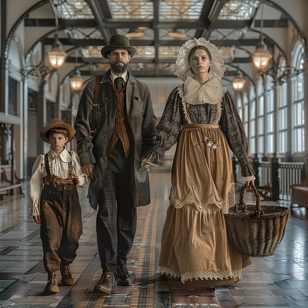 a man and a woman are walking with a basket of fruit