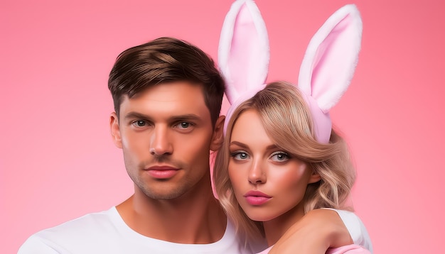 Man and woman beauty portrait easter concept