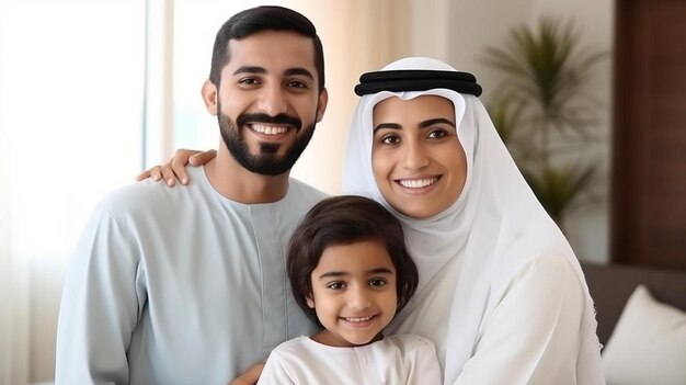 写真のためにポーズをとる男性と女性と子供