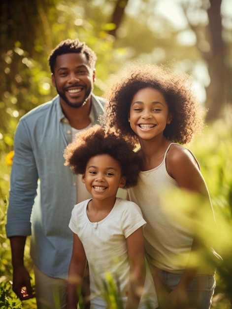 a man and a woman and a child in the woods