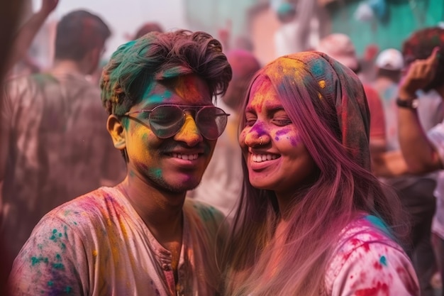 A man and a woman covered in colored powder generative AI