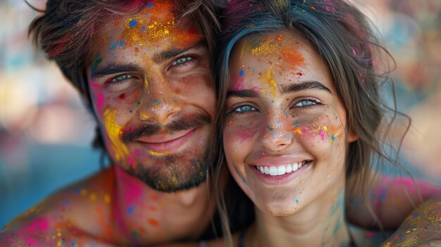 Man and Woman Covered in Colored Powder