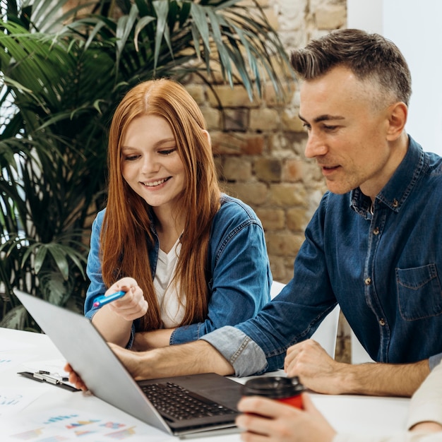 Man and woman discussing a new project