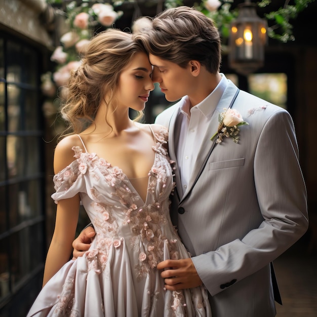 мужчина и женщина в платье позируют для фото