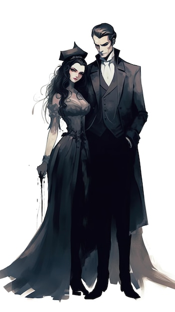 A man and a woman dressed in gothic clothing Generative AI image