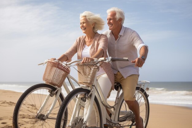 Man and Woman Enjoying a Bike Ride on the Beach