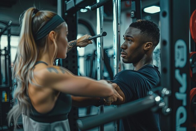 Photo a man and a woman in a gym