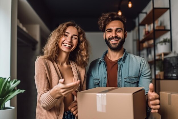 A man and woman holding a cardboard box generative ai image