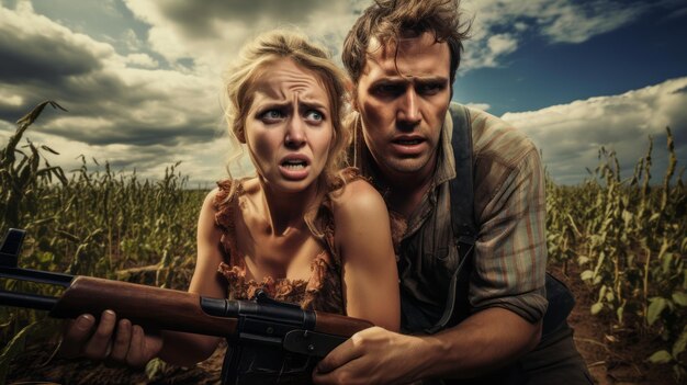 Photo a man and woman holding a gun