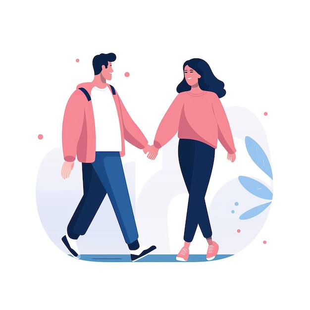 Photo man and woman holding hands vector illustration in flat cartoon style