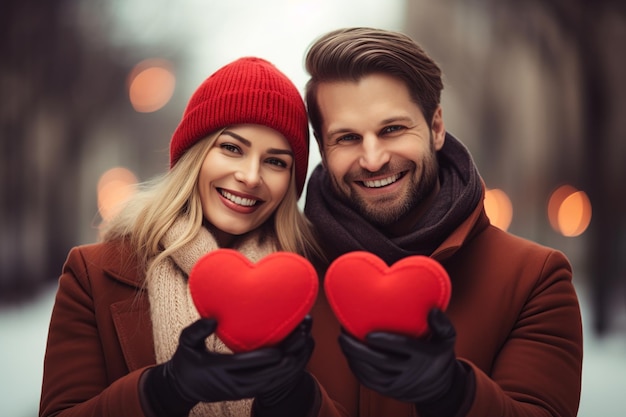 Foto uomo e donna con un cuore rosso che incarna lo spirito di san valentino