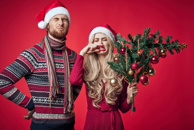 Man and woman holiday christmas decoration family romance