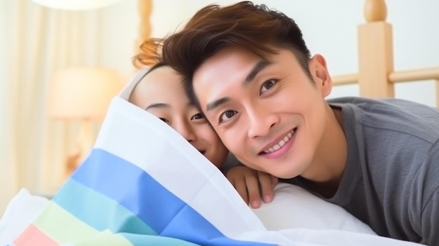 a man and a woman hugging each other both smiling and looking at the camera