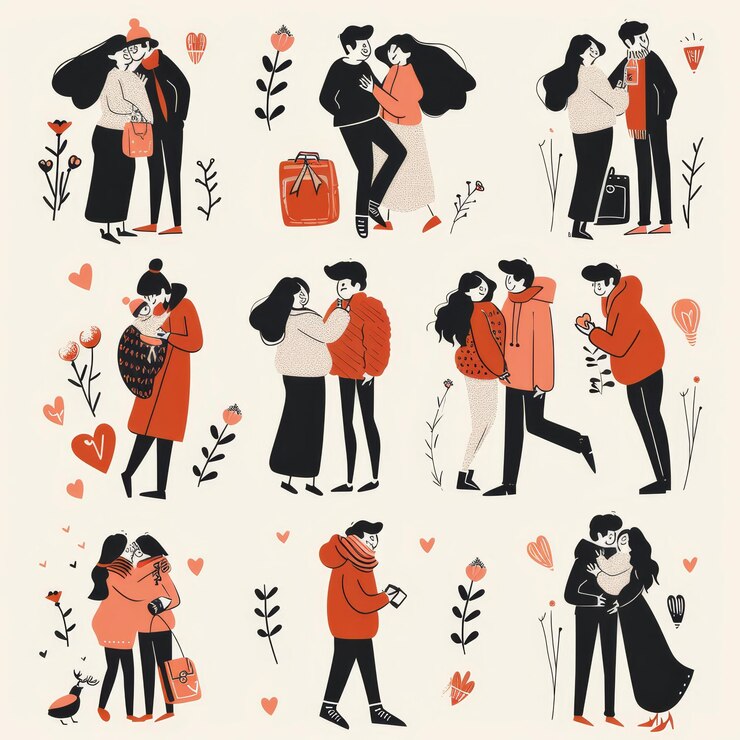 Photo a man and woman hugging each other with hearts on them