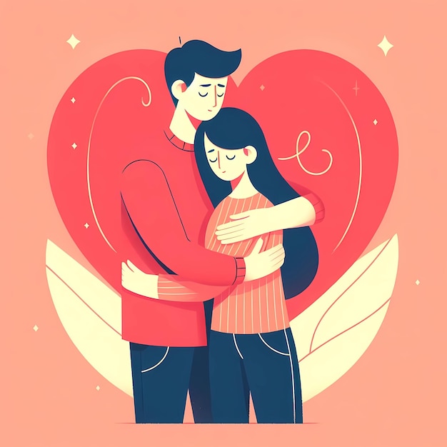 男と女がハートを抱きしめている背景のイラスト