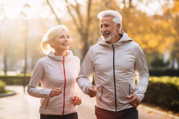 a man and a woman jogging in a park