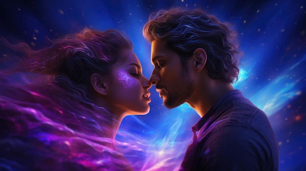 Foto uomo e donna che si baciano davanti a un cielo pieno di stelle
