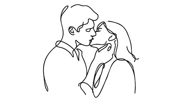 Photo man and woman line art sexy couple line kiss valentines day