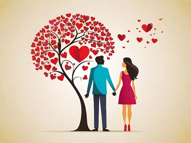 Man Woman and Love Tree Vector Romantic Couple Illustration