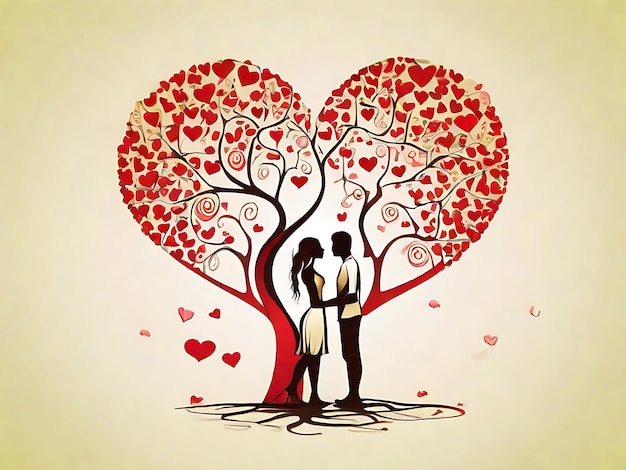 Man Woman and Love Tree Vector Romantic Couple Illustration